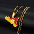 Italy Sicily Map with Flag Pendant Necklace