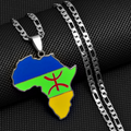 Africa Map with Berber Flag Pendant Necklace