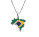 Brazil Map with flag Pendant Necklace