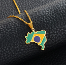 Brazil Map with flag Pendant Necklace