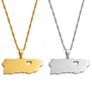 Puerto Rico Map With Heart Pendant Necklace