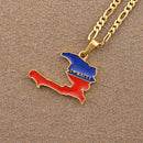 Haiti Map with Flag Pendant Necklace