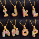 Initials Colored Stones Pendant Necklace