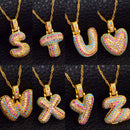 Initials Colored Stones Pendant Necklace
