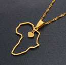 Africa Map Outline Heart Pendant Necklace