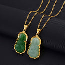 Jade Buddha Necklace / Buddhist Guanyin pendant necklace / 18K gold plated Chinese style amulet / Maitreya pendant gold Necklace Jewelry