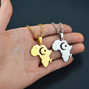 18K gold-plated Africa map necklace / Islamic symbols Moon and star Africa map necklace / Silver Africa map necklace for Men and Women